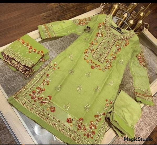 Neck Daman Embroidery with Embroidered Dupatta 3PCs