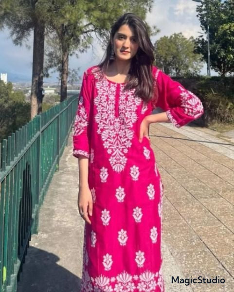 MOST TRENDING INDIAN SOFT LINEN NECK,DAMAN EMBROIDERED LONG KURTI