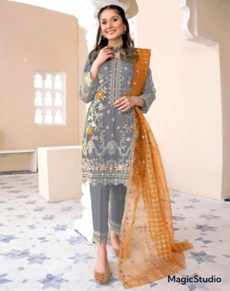 Heavy Embroidered Shirt with Embroidered Trouser Embroidered Dupatta 3PCs