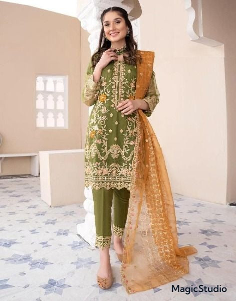 Heavy Embroidered Shirt with Embroidered Trouser Embroidered Dupatta 3PCs