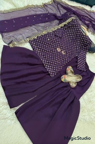 Front / Back and Sleeves 9MM Sequence Embroidered, with Cut Work 9MM Dupatta with Garara 3PCs