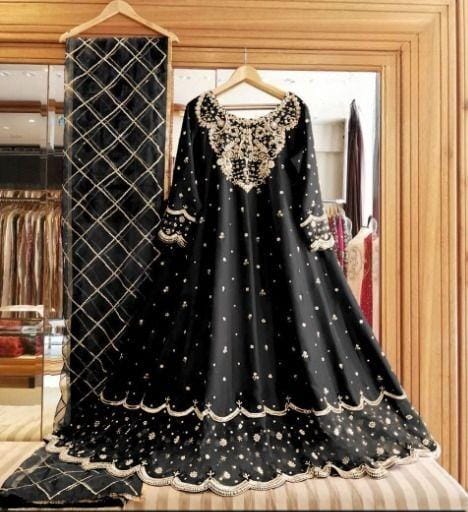 Handwork and Embroidered Long Maxi With Embroidered Dupatta 3PCs