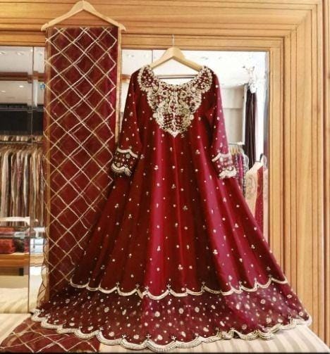 Handwork and Embroidered Long Maxi With Embroidered Dupatta 3PCs