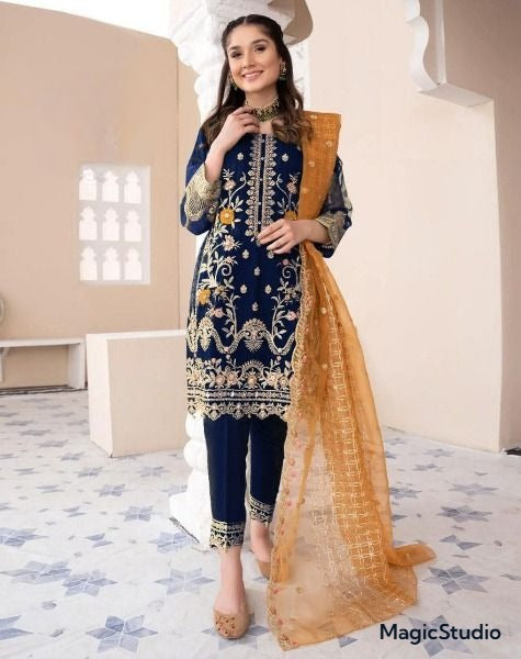 Heavy Embroidered Shirt with Embroidered Trouser Embroidered Dupatta 3PCs