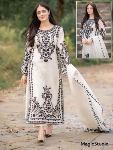 Front Heavy Embroidery Shirt With Frill Style Embroidered Dupatta 3Peace