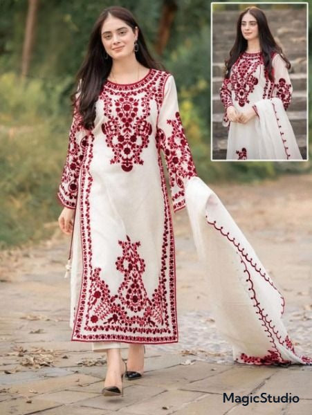 Front Heavy Embroidery Shirt With Frill Style Embroidered Dupatta 3Peace